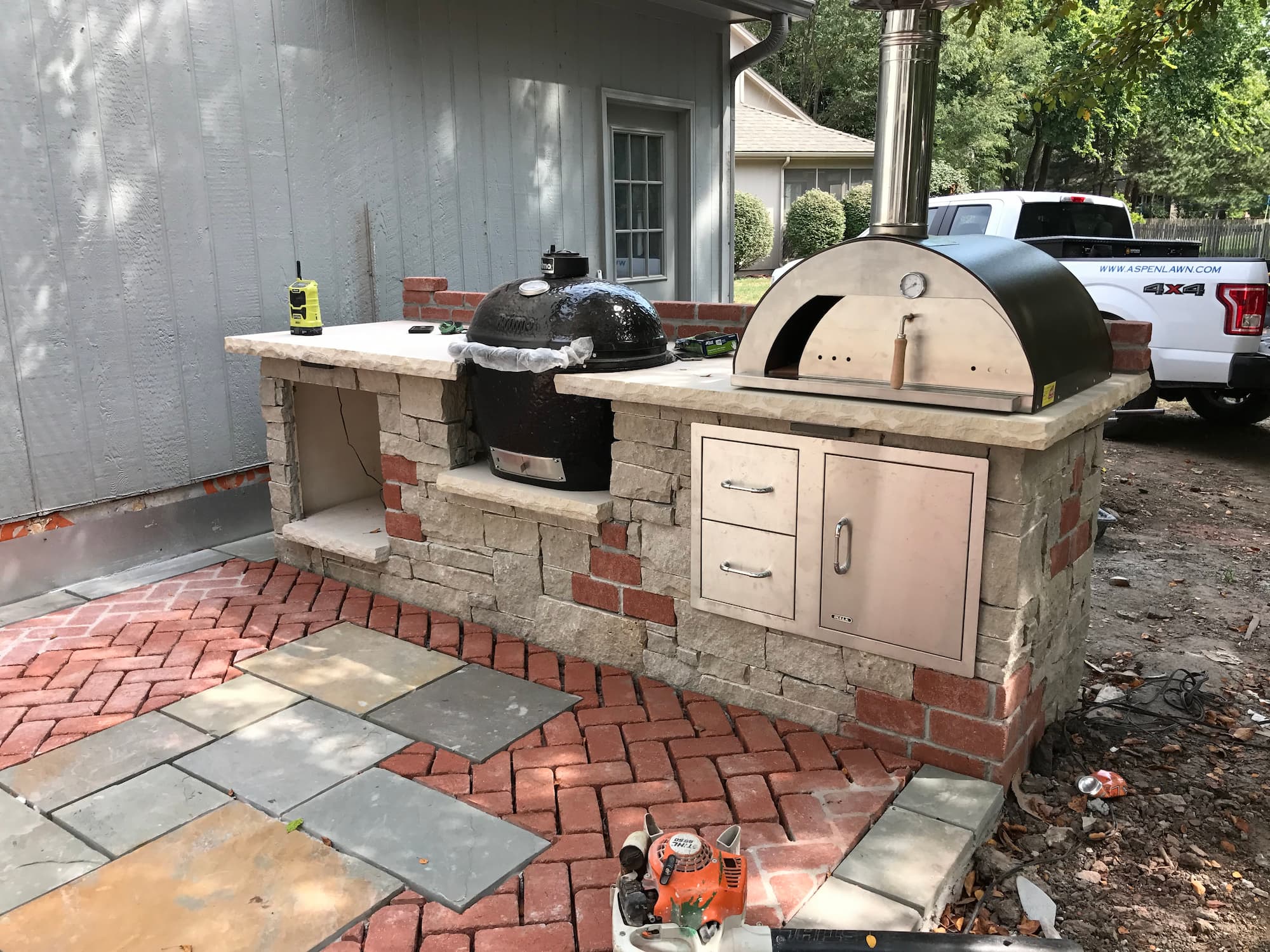 A newly completed outdoor kitchen in Prairie Village